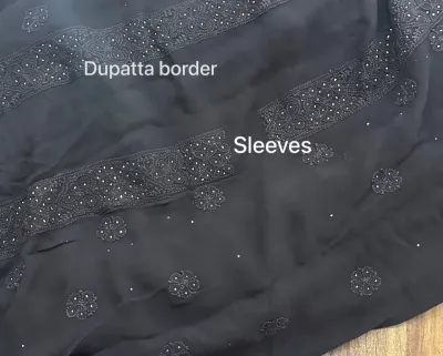 Black Parsi Viscose Georgette Chikankari Unstitched Fabric