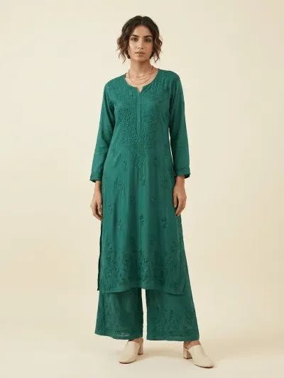 Modal Cotton Handcrafted Chikankari Kurta and Palazzo Set