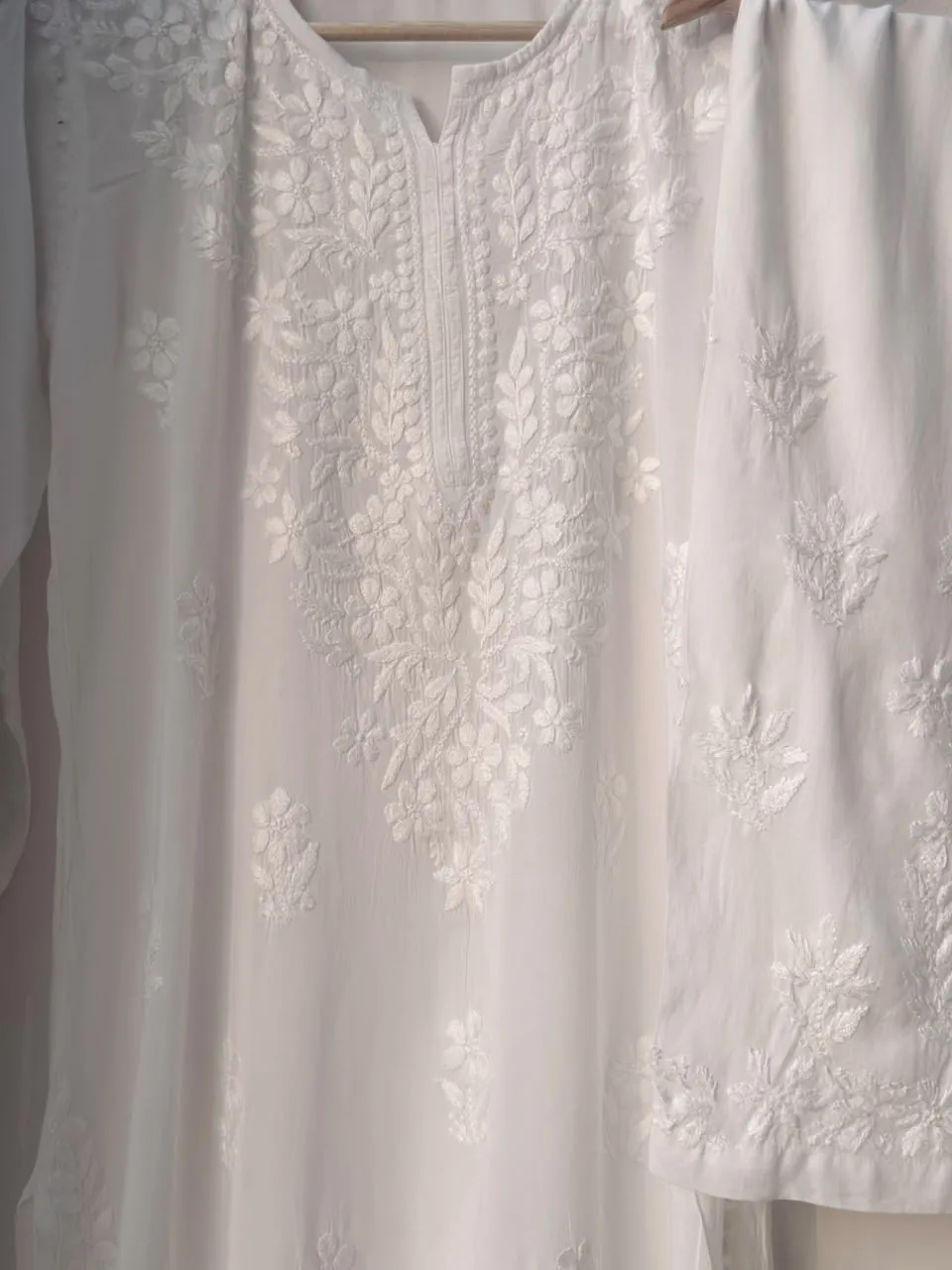 Modal Cotton Handcrafted Chikankari Kurta, Dupatta and Palazzo Set