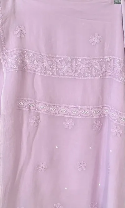 Lilac Viscose Georgette Chikankari Unstitched Fabric