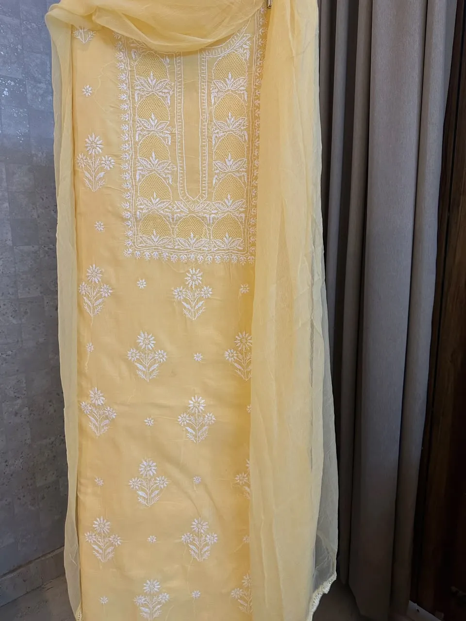 Butter Yellow Soft Cotton Fine Chikankari With Haath Ki Jaali Neck Work