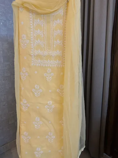 Butter Yellow Soft Cotton Fine Chikankari With Haath Ki Jaali Neck Work