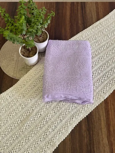Lilac Viscose Georgette Chikankari Unstitched Fabric