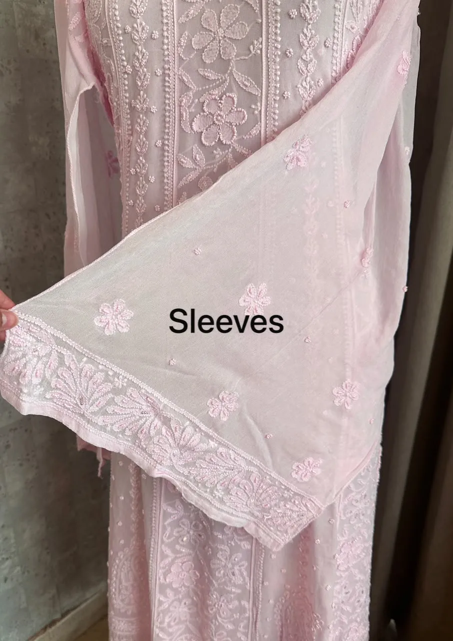 Soft Pink Chikankari 18 Kali Anarkali Set
