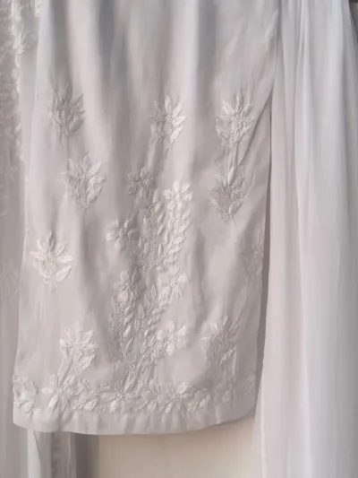 Modal Cotton Handcrafted Chikankari Kurta, Dupatta and Palazzo Set