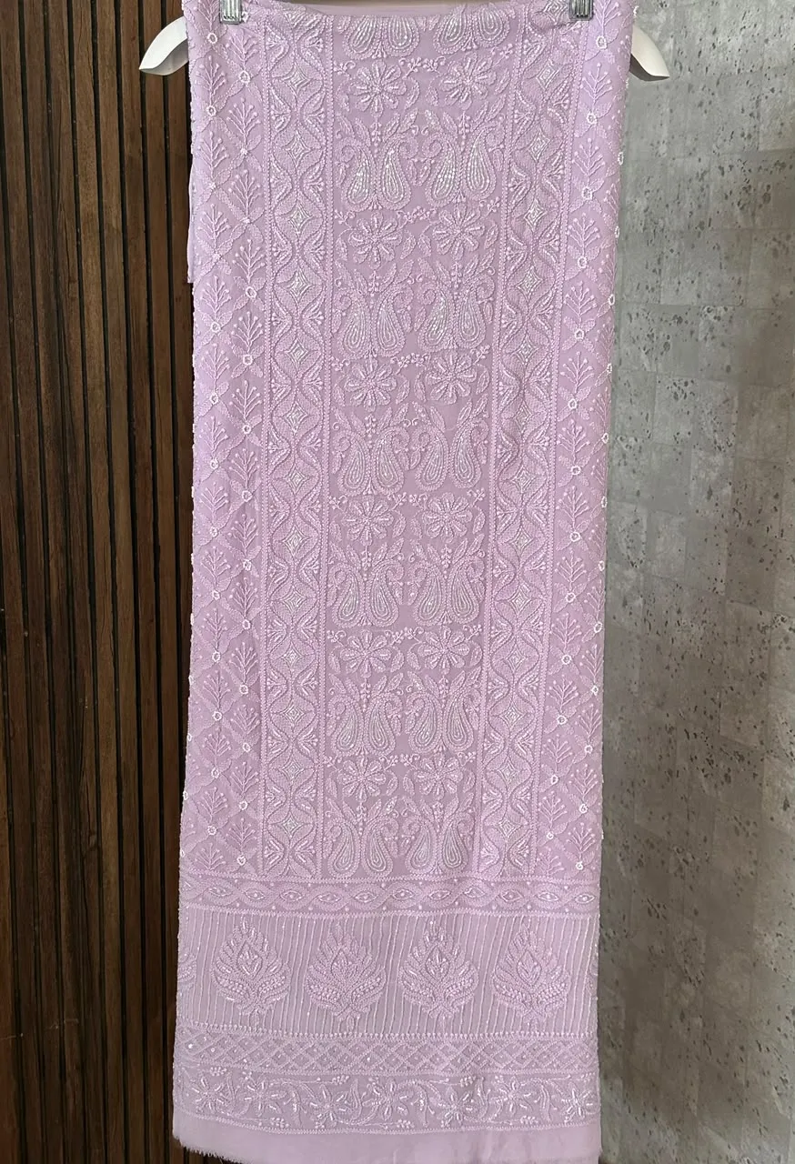 Lilac Viscose Georgette Chikankari Unstitched Fabric