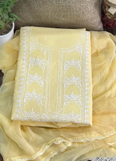 Butter Yellow Soft Cotton Fine Chikankari With Haath Ki Jaali Neck Work