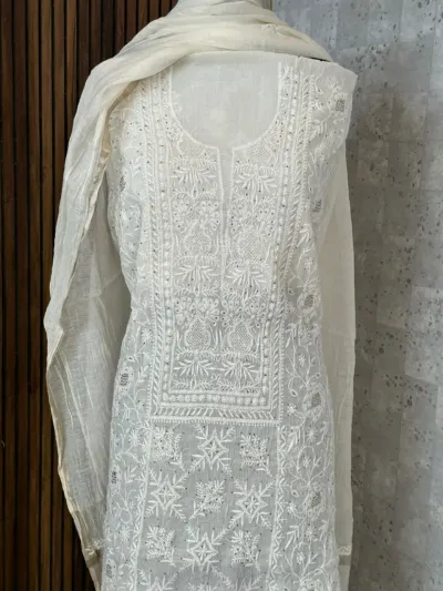 Ivory Mul Chanderi Unstitched Fabric