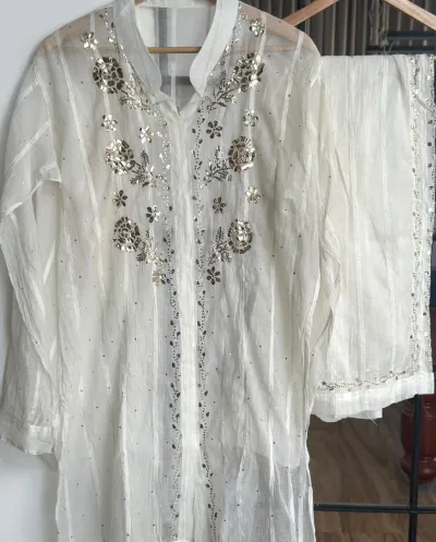 Mul Chanderi Chikankari Co-ord set