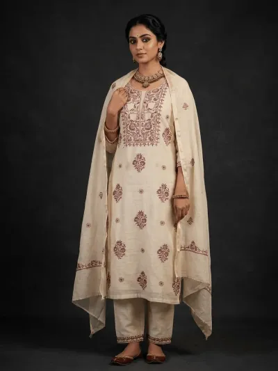 Light Beige Mul Chanderi Unstitched Fabric