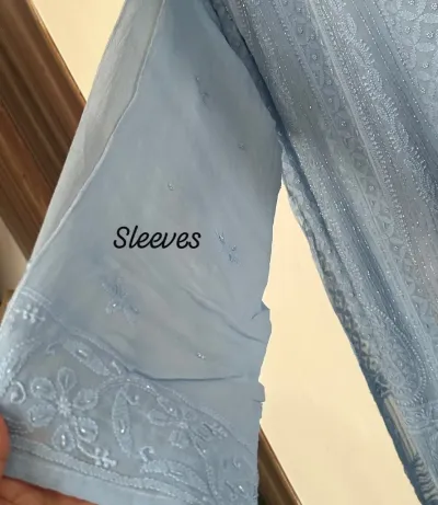 Pale Cornflour Blue Chikankari 18 Kali Anarkali Set