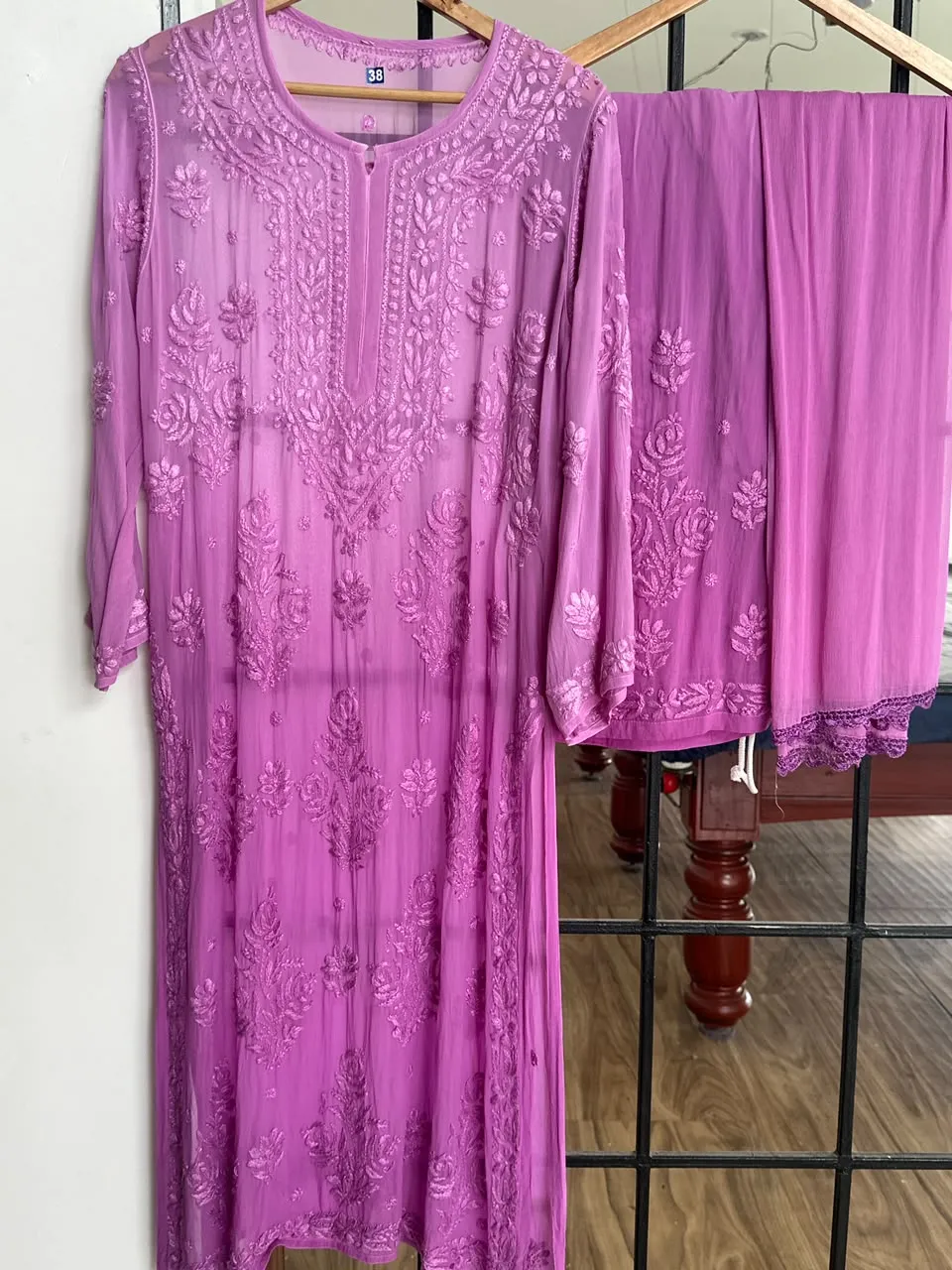 Premium Viscose Georgette Handcrafted Chikankari Kurta and Palazzo Set