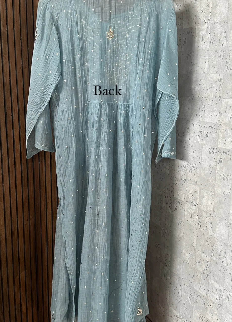 Silver Pastel Blue Mukaish Mul Chanderi Silk Set