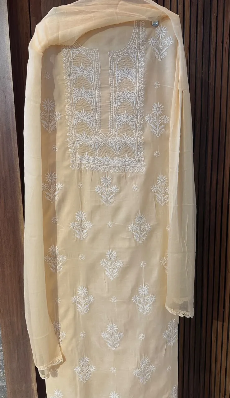 Light Fawn Soft Cotton Fine Chikankari With Haath Ki Jaali Neck Work
