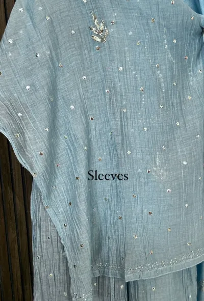 Silver Pastel Blue Mukaish Mul Chanderi Silk Set