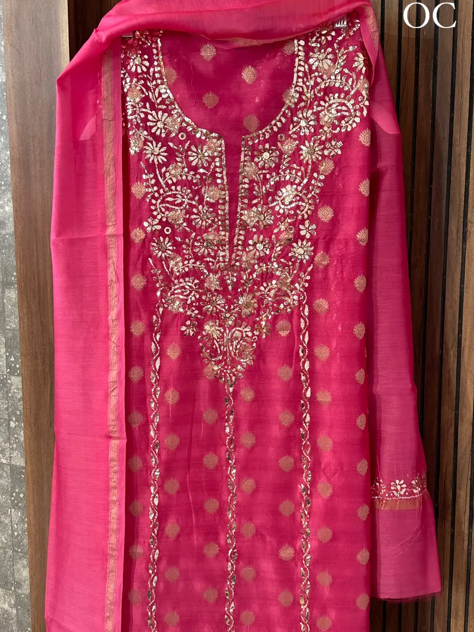 Raspberry Pink Chanderi Banarsi Silk Suit