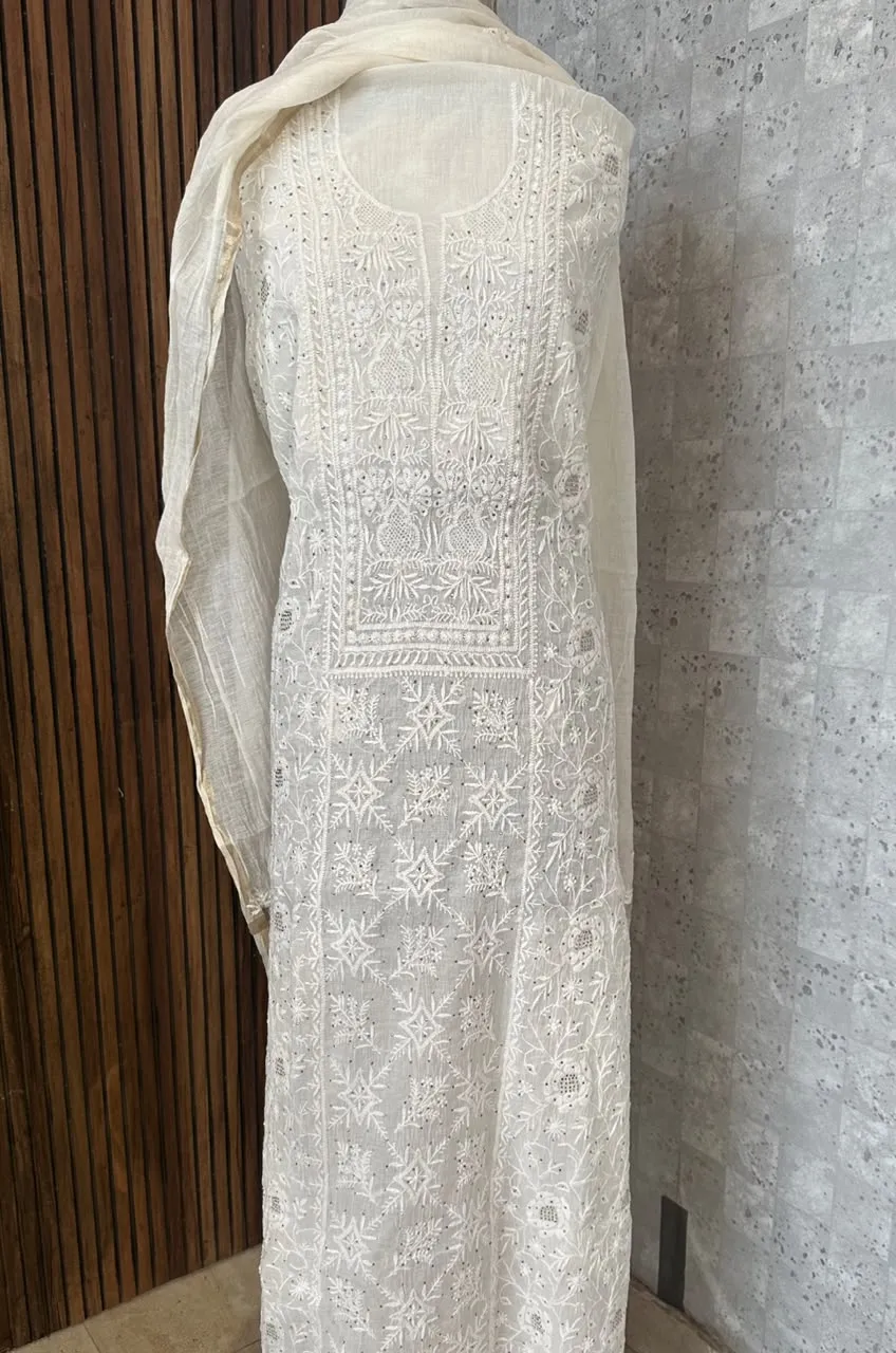 Ivory Mul Chanderi Unstitched Fabric