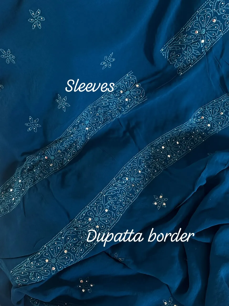 Dark Steel Blue Viscose Georgette Chikankari Unstitched Fabric