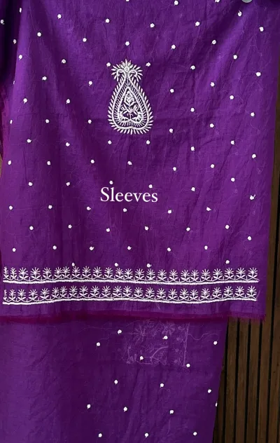 Deep Purple Mul Chanderi Chikankari Unstitched Fabric