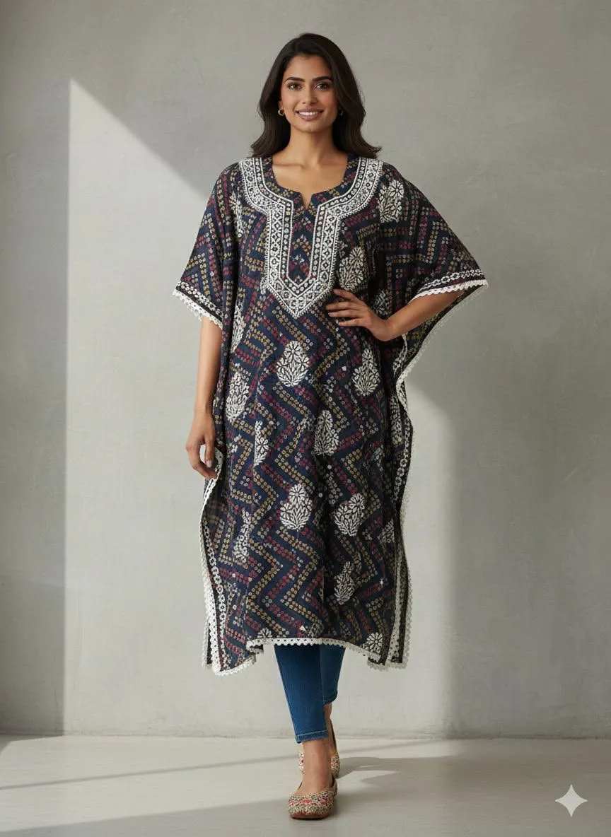 Stitched Crepe Cotton Printed Kaftan