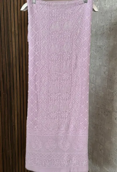 Lilac Viscose Georgette Chikankari Unstitched Fabric