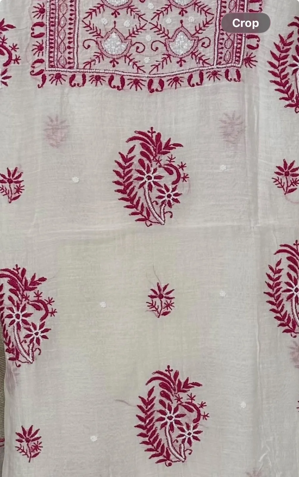 Cream Mul Chanderi Chikankari Unstitched Fabric