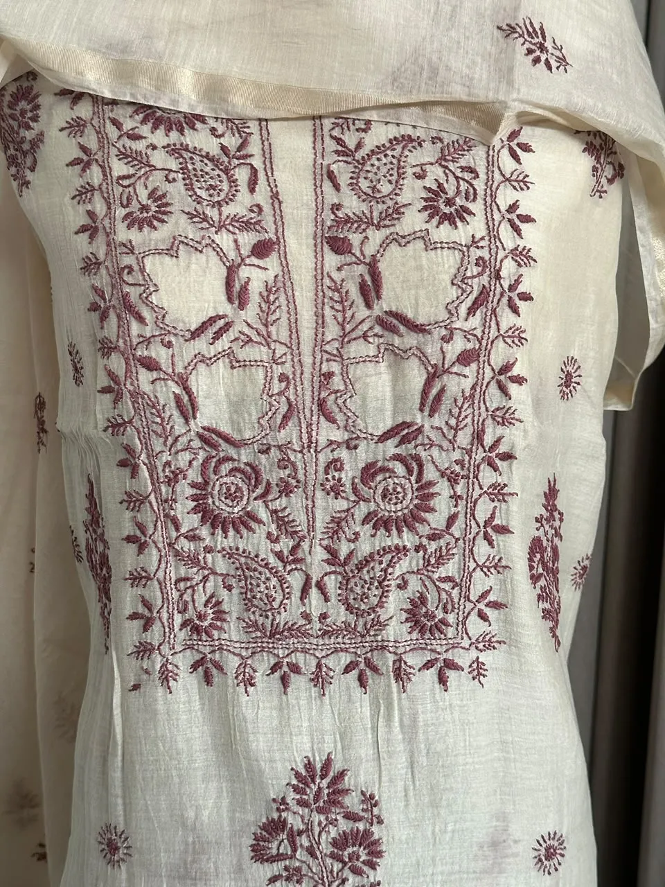 Light Beige Mul Chanderi Unstitched Fabric