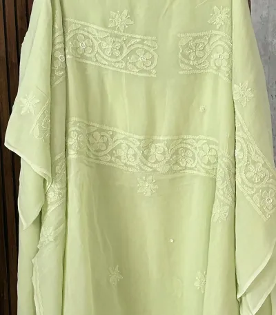 Soft Pistachio Viscose Georgette Chikankari Unstitched Fabric