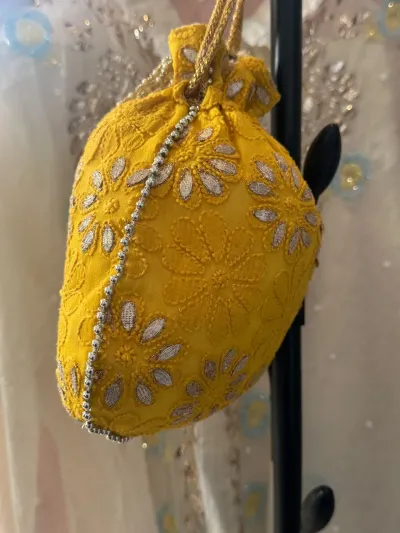 Yelllow Chikankari Potli