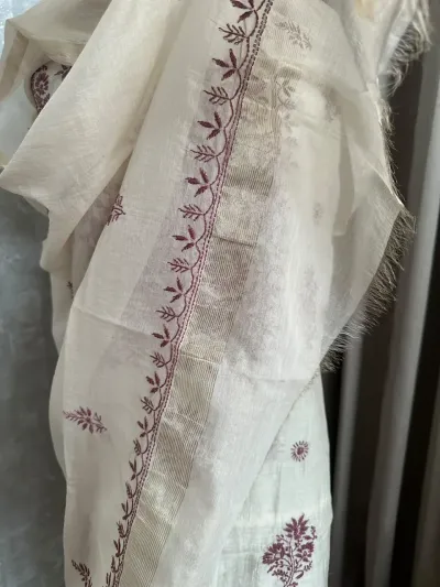 Light Beige Mul Chanderi Unstitched Fabric