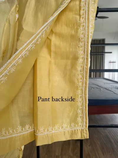 Lemon Yellow Mul Chanderi Chikankari Co-ord set