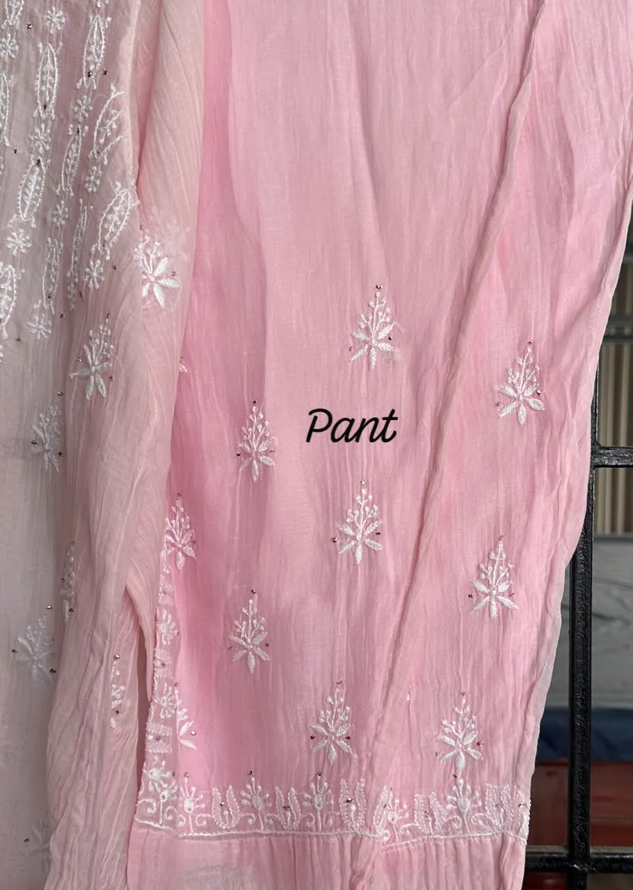 Soft Pink Mul Chanderi Chikankari Co-ord set