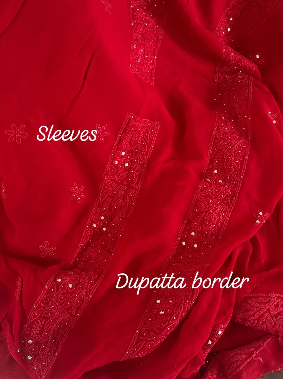 Crimson Viscose Georgette Chikankari Unstitched Fabric